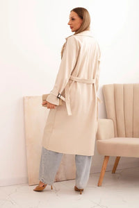 Women's trench coat made of eco - leather with a classic collar and a tied belt ART4467 / – Beige цвет / color | Lexline Fashion