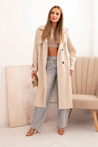 Women's trench coat made of eco - leather with a classic collar and a tied belt ART4467 / – Beige цвет / color | Lexline Fashion
