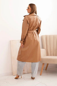 Women's trench coat made of eco - leather with a classic collar and a tied belt ART4467 / – Beige цвет / color | Lexline Fashion