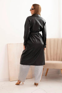 Women's trench coat made of eco - leather with a classic collar and a tied belt ART4467 / – Beige цвет / color | Lexline Fashion