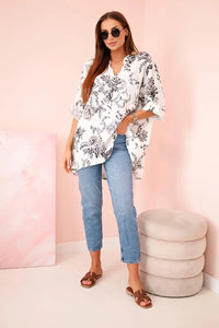 Women's V - neck shirt with a floral pattern ART2696 / – Black цвет / color | Lexline Fashion