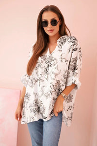 Women's V - neck shirt with a floral pattern ART2696 / – Black цвет / color | Lexline Fashion
