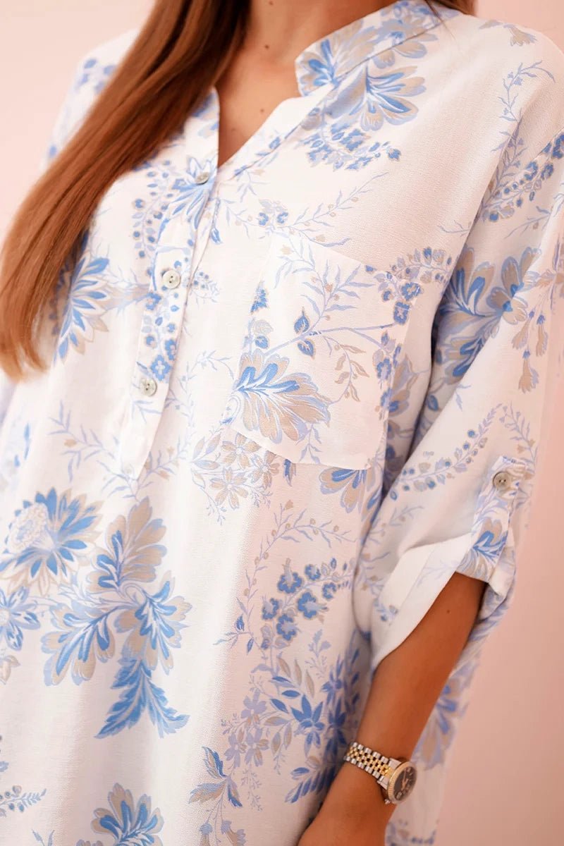 Women's V - neck shirt with a floral pattern ART2696 / – Blue цвет / color | Lexline Fashion