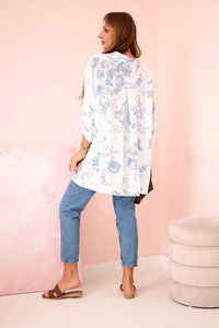 Women's V - neck shirt with a floral pattern ART2696 / – Blue цвет / color | Lexline Fashion