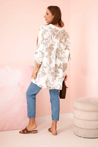 Women's V - neck shirt with a floral pattern ART2696 / – Fango цвет / color | Lexline Fashion