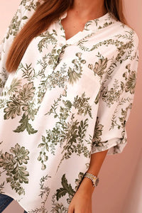 Women's V - neck shirt with a floral pattern ART2696 / – Khaki цвет / color | Lexline Fashion