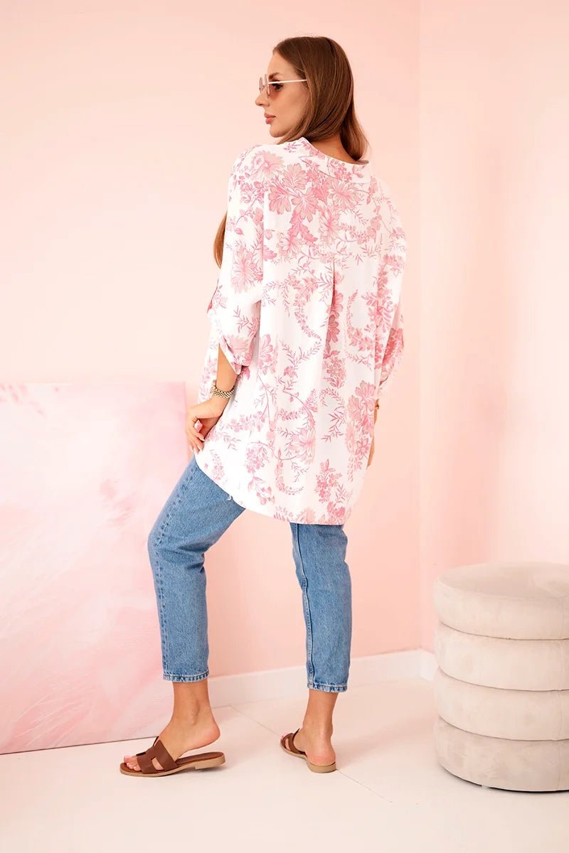 Women's V - neck shirt with a floral pattern ART2696 / – Pink цвет / color | Lexline Fashion