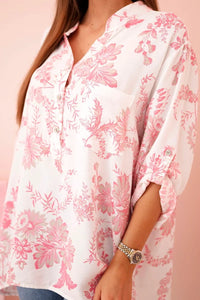 Women's V - neck shirt with a floral pattern ART2696 / – Pink цвет / color | Lexline Fashion