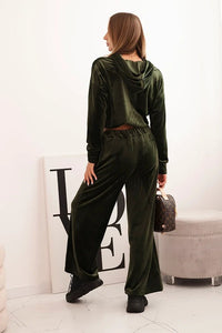 Women's velour tracksuit with wide legs and a hoodie ART0169 / – Beige цвет / color | Lexline Fashion