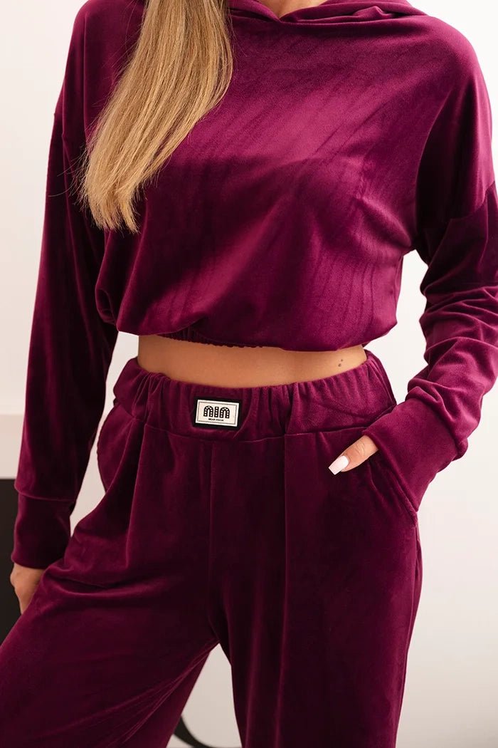 Women's velour tracksuit with wide legs and a hoodie ART0169 / – Beige цвет / color | Lexline Fashion