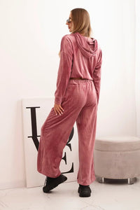 Women's velour tracksuit with wide legs and a hoodie ART0169 / – Beige цвет / color | Lexline Fashion
