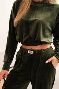Women's velour tracksuit with wide legs and a hoodie ART0169 / – Beige цвет / color | Lexline Fashion