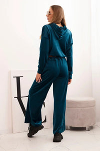 Women's velour tracksuit with wide legs and a hoodie ART0169 / – Beige цвет / color | Lexline Fashion