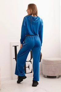Women's velour tracksuit with wide legs and a hoodie ART0169 / – Beige цвет / color | Lexline Fashion