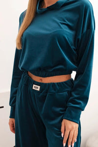 Women's velour tracksuit with wide legs and a hoodie ART0169 / – Beige цвет / color | Lexline Fashion