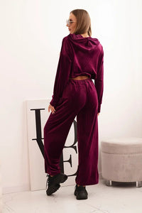 Women's velour tracksuit with wide legs and a hoodie ART0169 / – Beige цвет / color | Lexline Fashion