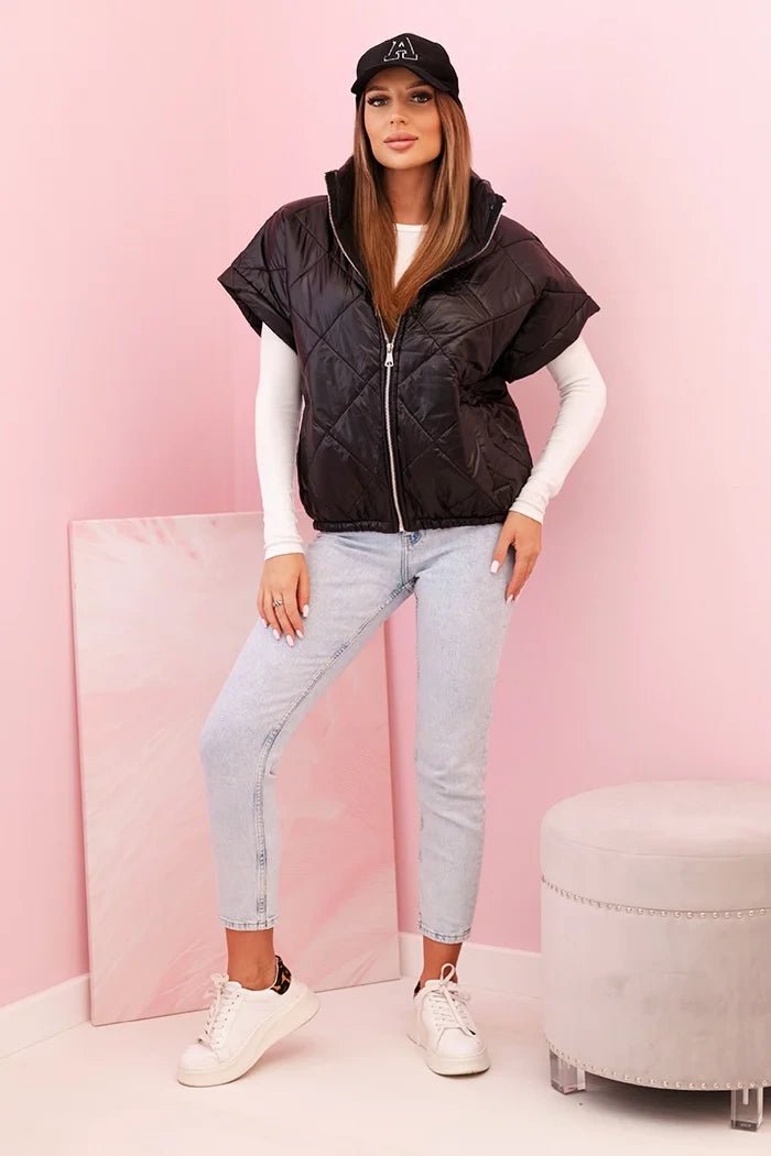 Women's vest with short sleeves and a stand - up collar 5684 / – Black цвет / color | Lexline Fashion