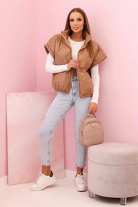 Women's vest with short sleeves and a stand - up collar 5684 / – Camel цвет / color | Lexline Fashion