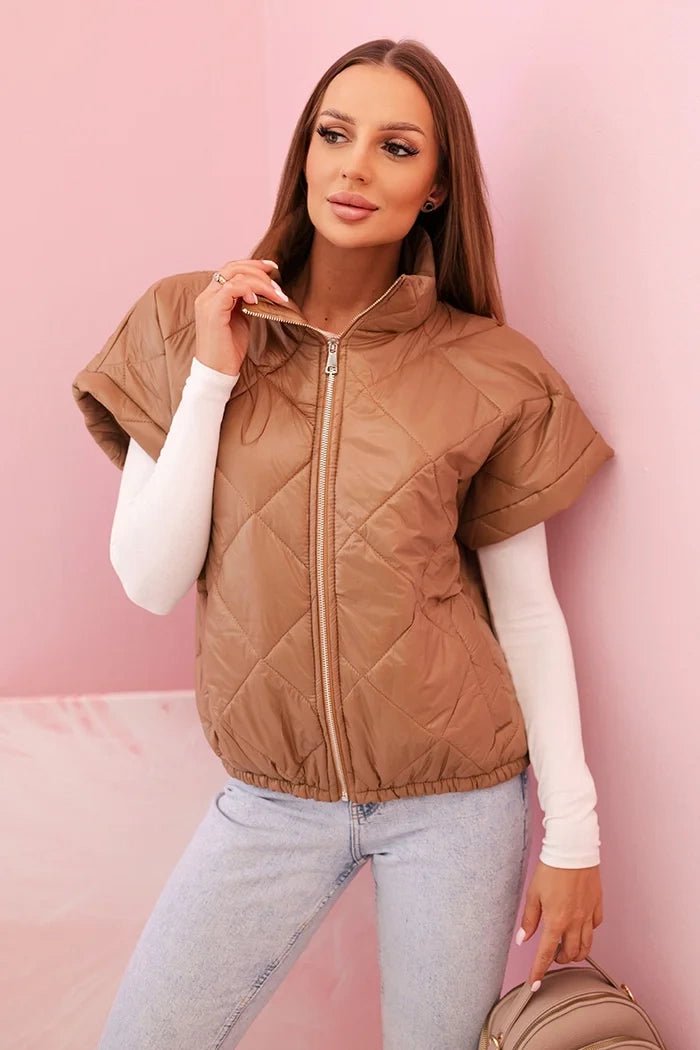 Women's vest with short sleeves and a stand - up collar 5684 / – Camel цвет / color | Lexline Fashion