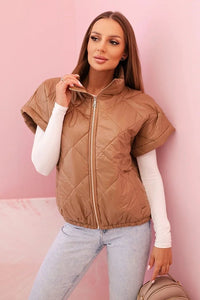 Women's vest with short sleeves and a stand - up collar 5684 / – Camel цвет / color | Lexline Fashion