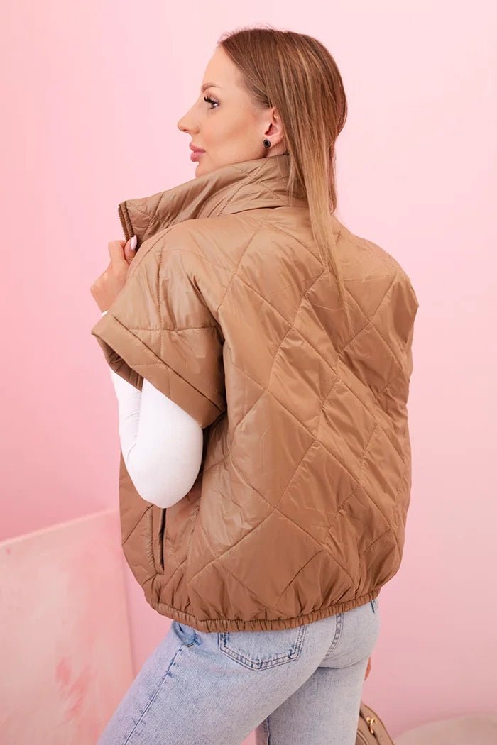 Women's vest with short sleeves and a stand - up collar 5684 / – Camel цвет / color | Lexline Fashion