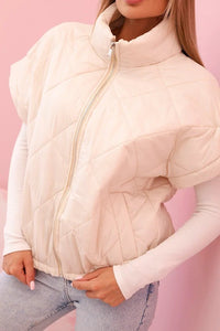 Women's vest with short sleeves and a stand - up collar 5684 / – Light Beige цвет / color | Lexline Fashion
