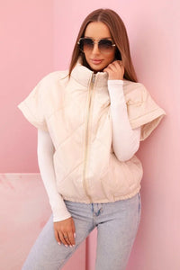 Women's vest with short sleeves and a stand - up collar 5684 / – Light Beige цвет / color | Lexline Fashion