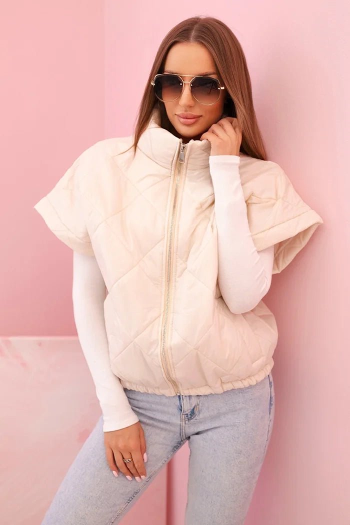 Women's vest with short sleeves and a stand - up collar 5684 / – Light Beige цвет / color | Lexline Fashion