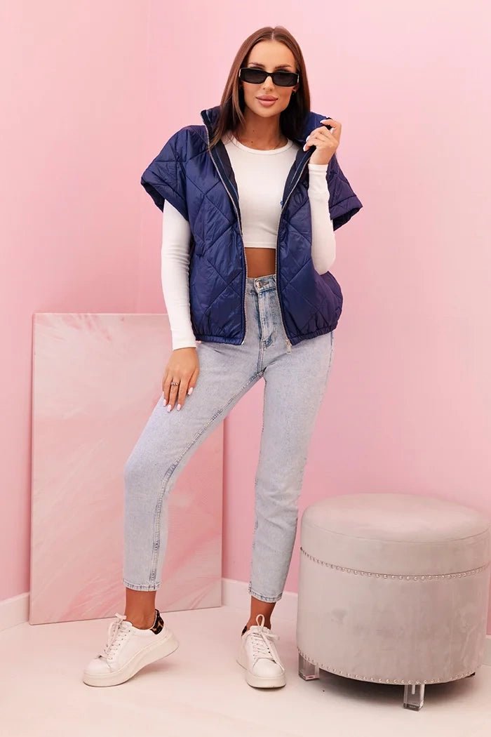 Women's vest with short sleeves and a stand - up collar 5684 / – Navy blue цвет / color | Lexline Fashion