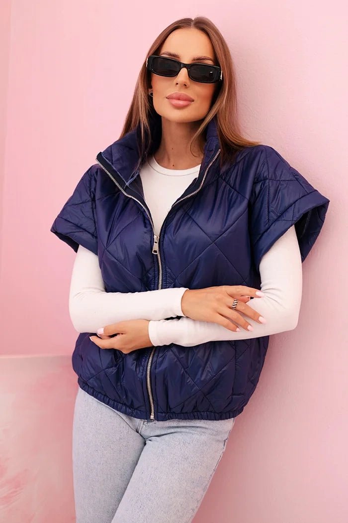 Women's vest with short sleeves and a stand - up collar 5684 / – Navy blue цвет / color | Lexline Fashion