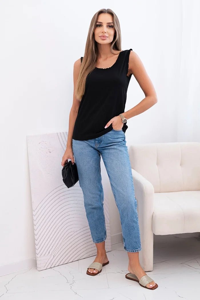Women's viscose blouse with a frill at the neckline ART0098 / – Black цвет / color | Lexline Fashion