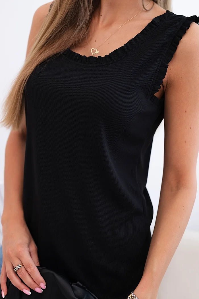 Women's viscose blouse with a frill at the neckline ART0098 / – Black цвет / color | Lexline Fashion
