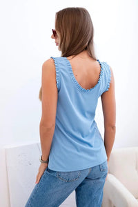 Women's viscose blouse with a frill at the neckline ART0098 / – Blue цвет / color | Lexline Fashion