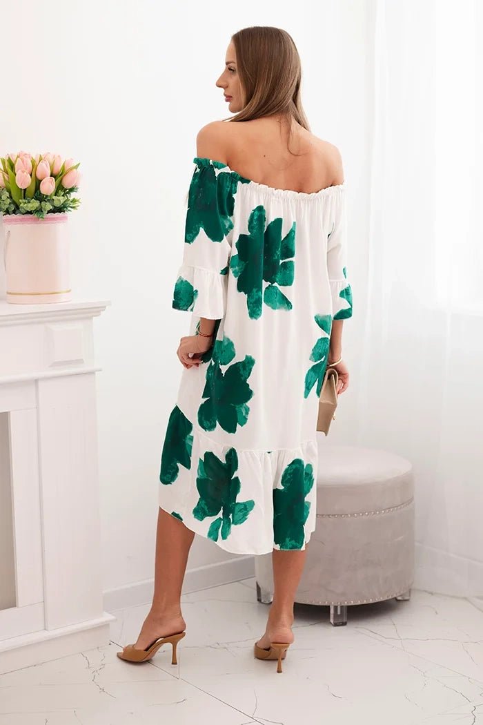 Women's viscose dress with a floral pattern 21301 / – Green цвет / color | Lexline Fashion