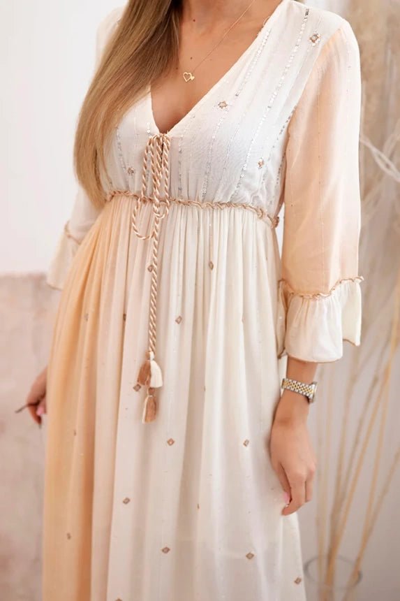 Women's viscose dress with embellishments 6121 / – Beige цвет / color | Lexline Fashion