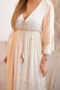 Women's viscose dress with embellishments 6121 / – Beige цвет / color | Lexline Fashion