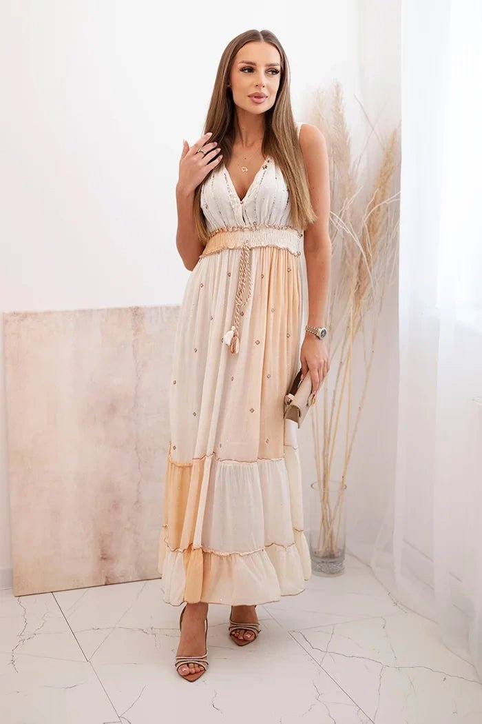 Women's viscose dress with sequins 6122 / – Beige цвет / color | Lexline Fashion