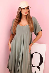 Women's viscose dress with short sleeves 3184 / – Khaki цвет / color | Lexline Fashion