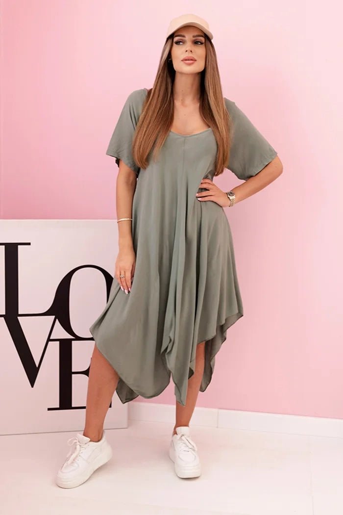 Women's viscose dress with short sleeves 3184 / – Khaki цвет / color | Lexline Fashion