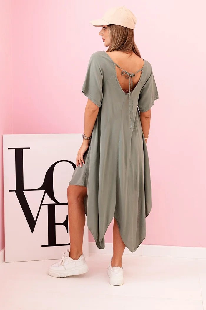 Women's viscose dress with short sleeves 3184 / – Khaki цвет / color | Lexline Fashion