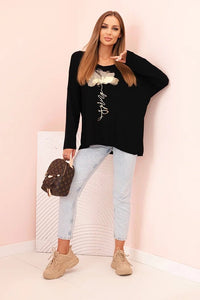 Women's viscose long - sleeve blouse with gold floral print ART5237 / – Black цвет / color | Lexline Fashion
