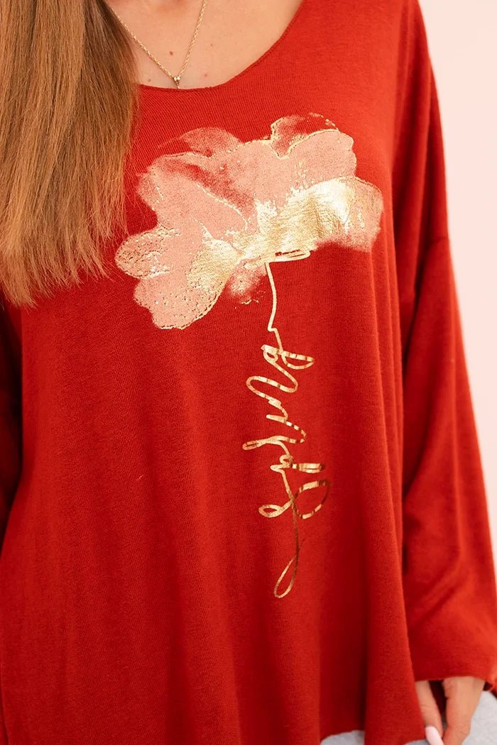 Women's viscose long - sleeve blouse with gold floral print ART5237 / – Black цвет / color | Lexline Fashion