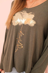 Women's viscose long - sleeve blouse with gold floral print ART5237 / – Black цвет / color | Lexline Fashion