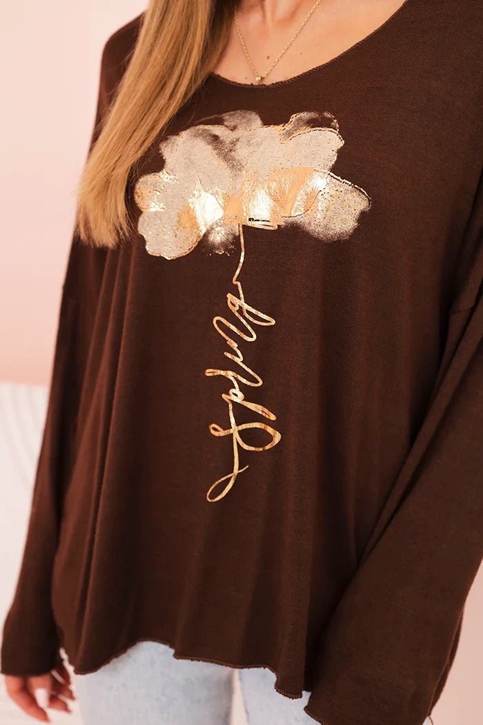 Women's viscose long - sleeve blouse with gold floral print ART5237 / – Black цвет / color | Lexline Fashion