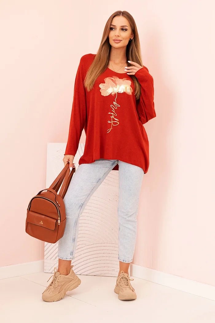 Women's viscose long - sleeve blouse with gold floral print ART5237 / – Black цвет / color | Lexline Fashion