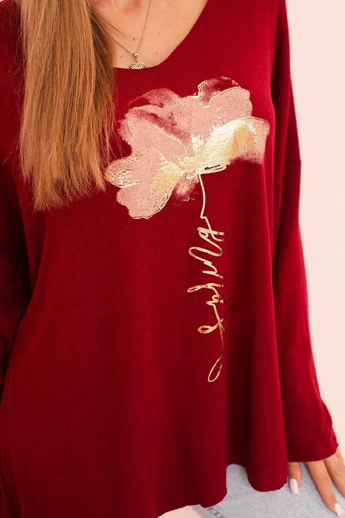 Women's viscose long - sleeve blouse with gold floral print ART5237 / – Black цвет / color | Lexline Fashion