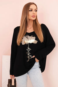 Women's viscose long - sleeve blouse with gold floral print ART5237 / – Black цвет / color | Lexline Fashion
