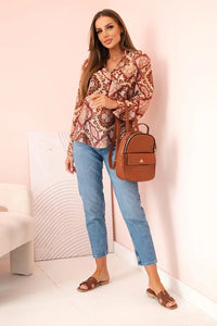 Women's viscose long - sleeve shirt with oriental pattern ME3210 / – Beige цвет / color | Lexline Fashion