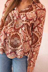 Women's viscose long - sleeve shirt with oriental pattern ME3210 / – Beige цвет / color | Lexline Fashion