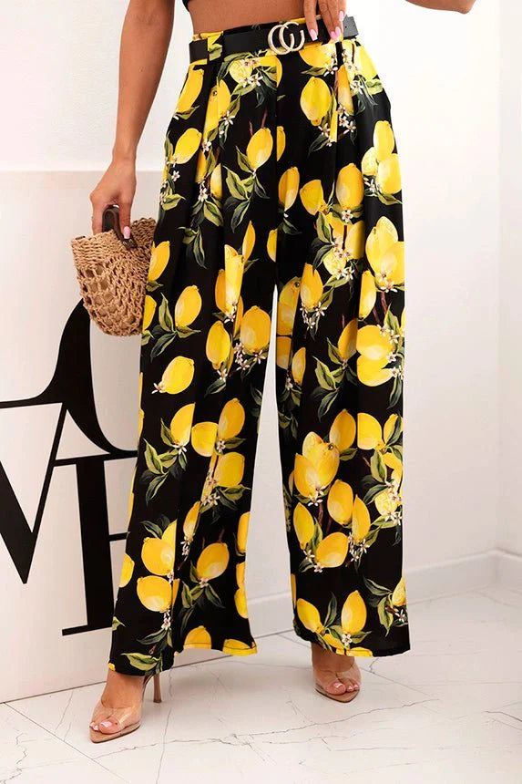 Women's viscose pants with lemon print ART5259 - 2 / – Black цвет / color | Lexline Fashion